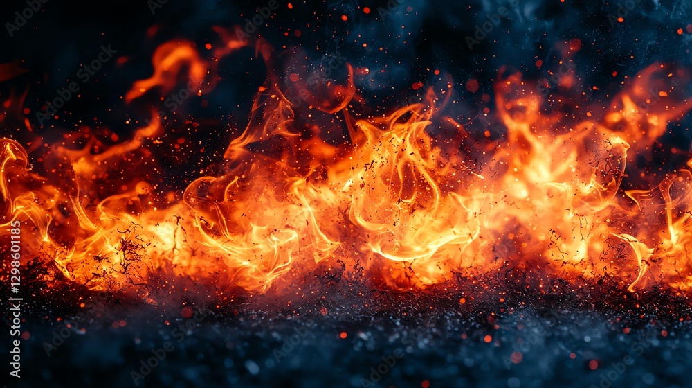 A vivid display of flames and sparks illuminating a dark background. A vivid display of flames and sparks illuminating a dark background.