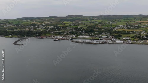 Aerial view of boats in Greencastle in County Donegal, Ireland photo