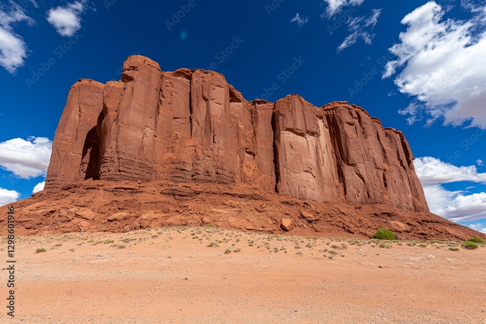Fototapeta premium A rugged desert cliff with layers of red rock, carved by wind over centuries