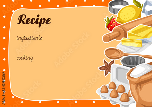 Background with bakery utensils. Cooking tools for home and recipe items.