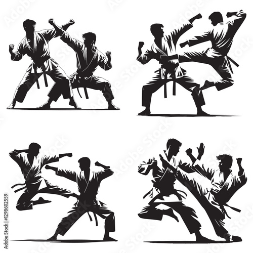 fighting training in Karate vector illustration