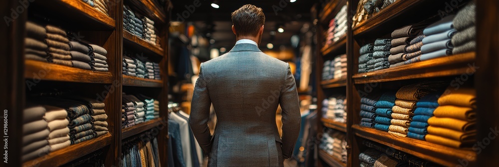 Fototapeta premium Exploring stylish clothing options in an elegant store for modern gentlemen