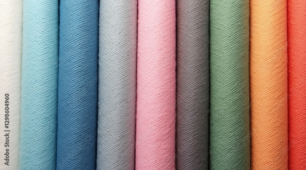 A row of colorful fabric with a white one in the middle A row of colorful fabric with a white one in the middle
