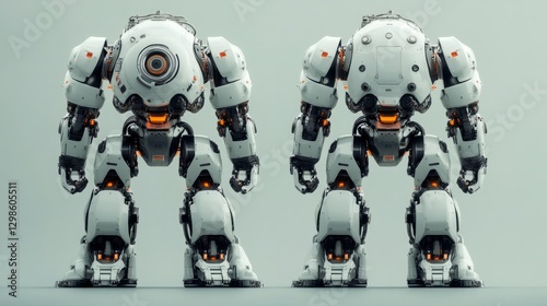 A humanoid robot built for heavy lifting, with visible joints and pistons, on a plain gray background