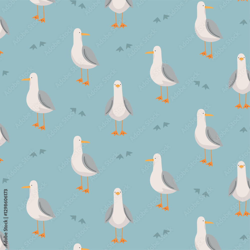 Obraz premium Sea pattern with seagulls on blue background