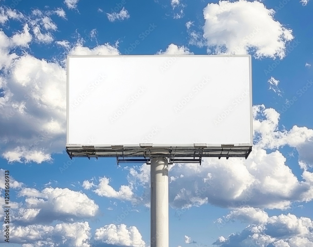 A large white vertical LED display billboard is to be mockingly displayed on a tower building with a blue sky in the background, complete with a clipping path for the mockup A large white vertical LED display billboard is to be mockingly displayed on a tower building with a blue sky in the background, complete with a clipping path for the mockup