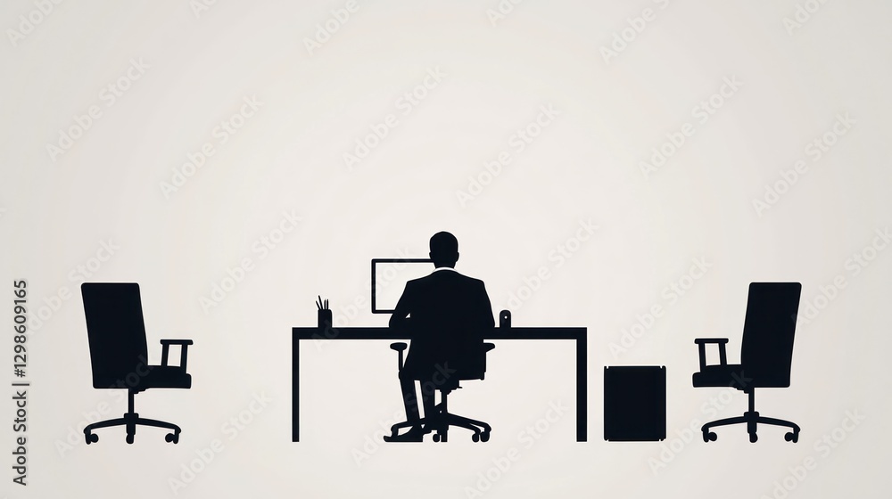 Fototapeta premium Businessman Working at Office Desk Silhouette