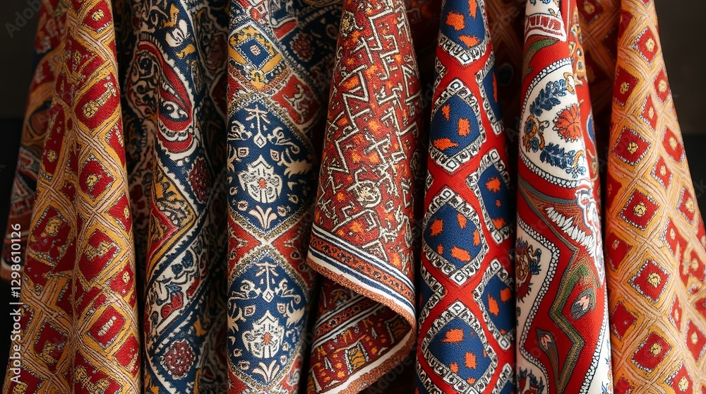 A row of colorful rugs with different patterns