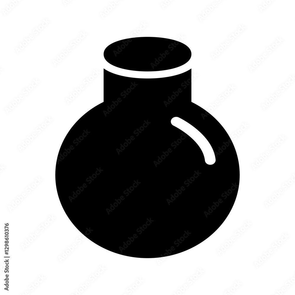 Glass container with a spherical base for lab use, line icon. Glass container with a spherical base for lab use, line icon.