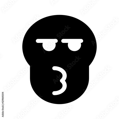Solid skull icon with pouting expression and downturned mouth. Ideal for expressing boredom, disappointment, or sarcastic moods in emoji or cartoon sets.