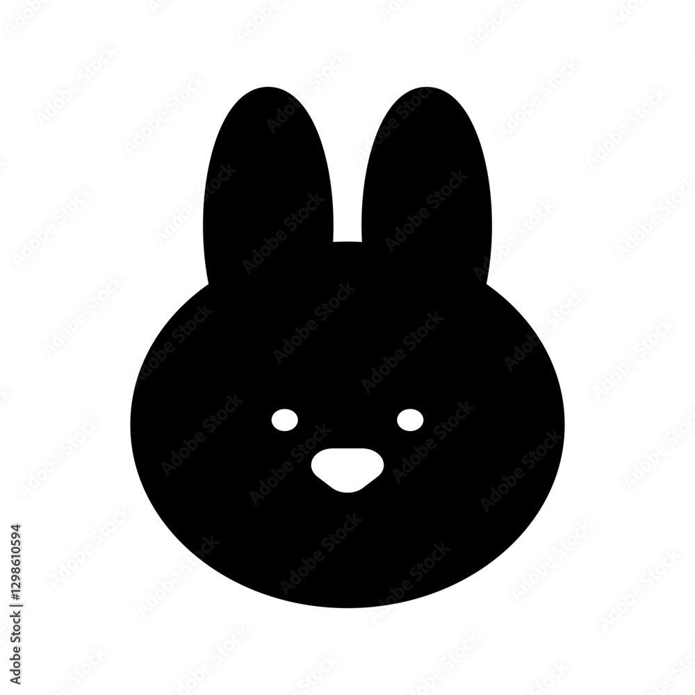 Solid icon of a rabbit head with one ear bent. Solid icon of a rabbit head with one ear bent.