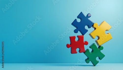 Floating Colorful Puzzle Pieces on Blue Gradient Background for Autism Awareness Day
