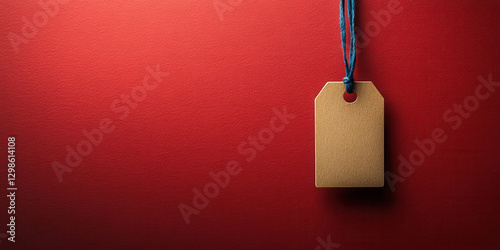 Blank price tag on red background for advertising and branding design