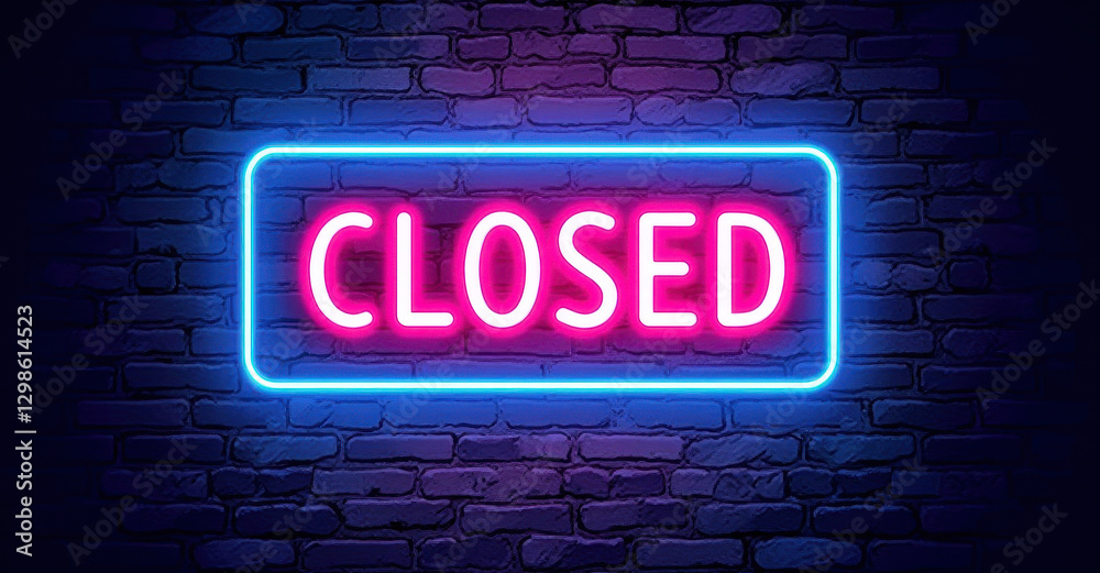 Fototapeta premium Neon closed sign on brick wall background for business closure themes