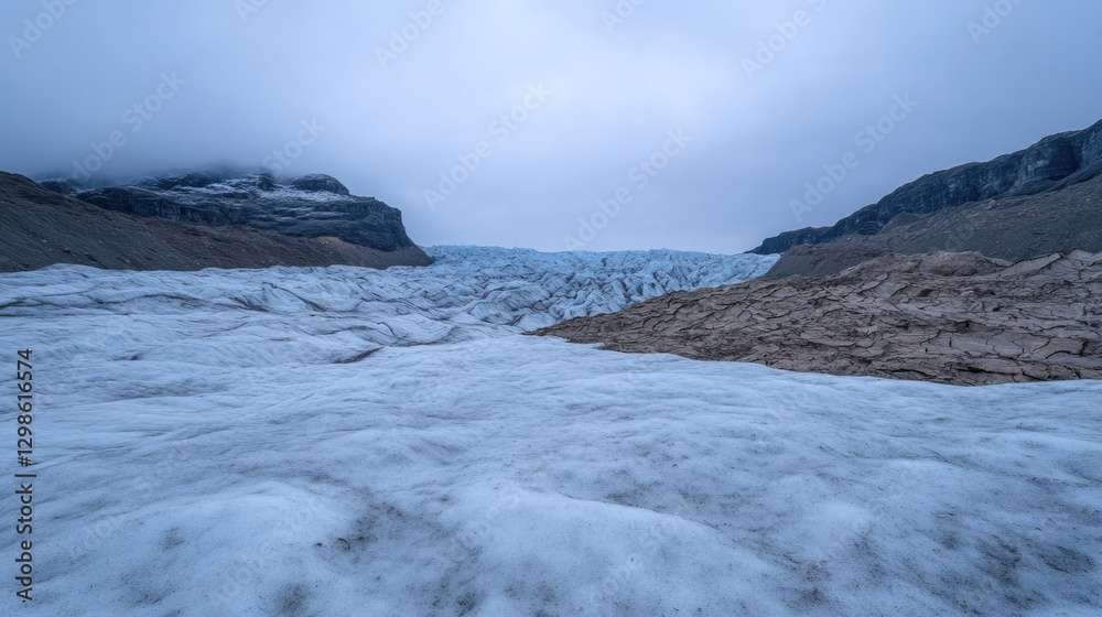 Obraz premium Majestic glacier landscape under moody skies, showcasing icy tex