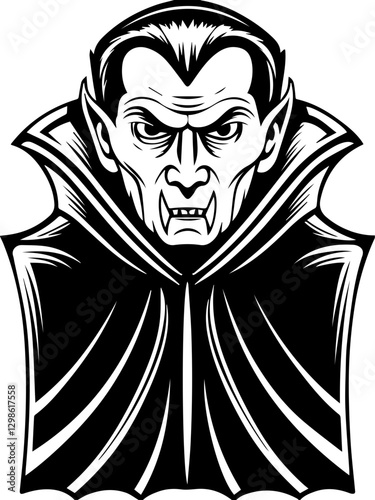 Dark fantasy SVG vector features demons monsters and hellish beings. Classic Vampire Portrait in Black and White with Dramatic Expression