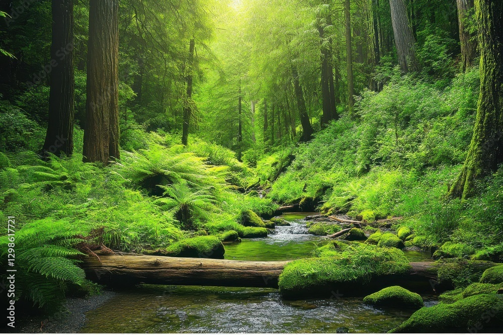 Obraz premium Fern Canyon: Lush Green Forest in California's National Park with Moss-Covered Canyon Walls