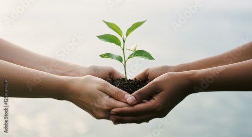Cupped Hands Holding a Young Plant