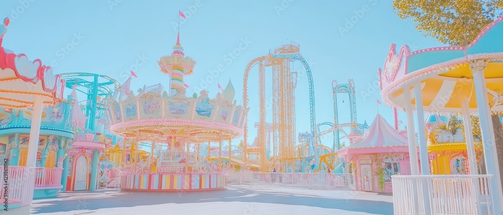 Pastel-Colored Carousel and Amusement Park Attractions Pastel-Colored Carousel and Amusement Park Attractions