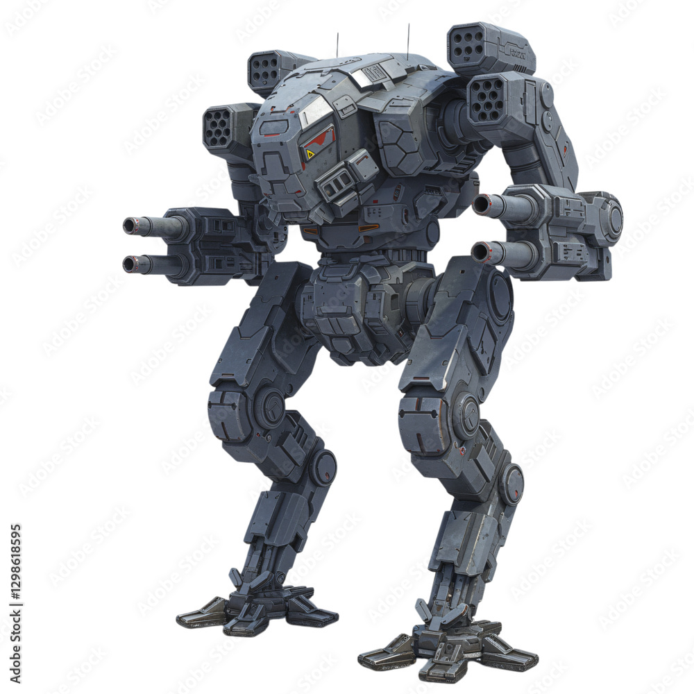 A highly detailed, digitally rendered image of a futuristic war mech A highly detailed, digitally rendered image of a futuristic war mech