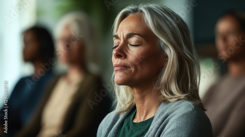 Wallpaper Mural woman meditating in a group therapy session Torontodigital.ca