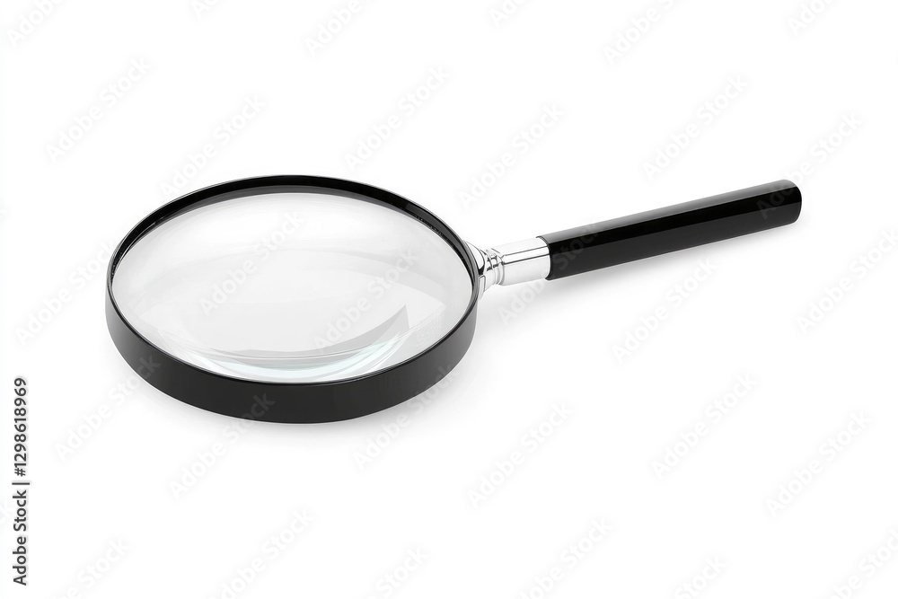 magnifying glass isolated on the left side of the page, with white space around all sides of the illustration, black handle and magnification glass, magnifying glass isolated on the left side of the page, with white space around all sides of the illustration, black handle and magnification glass,