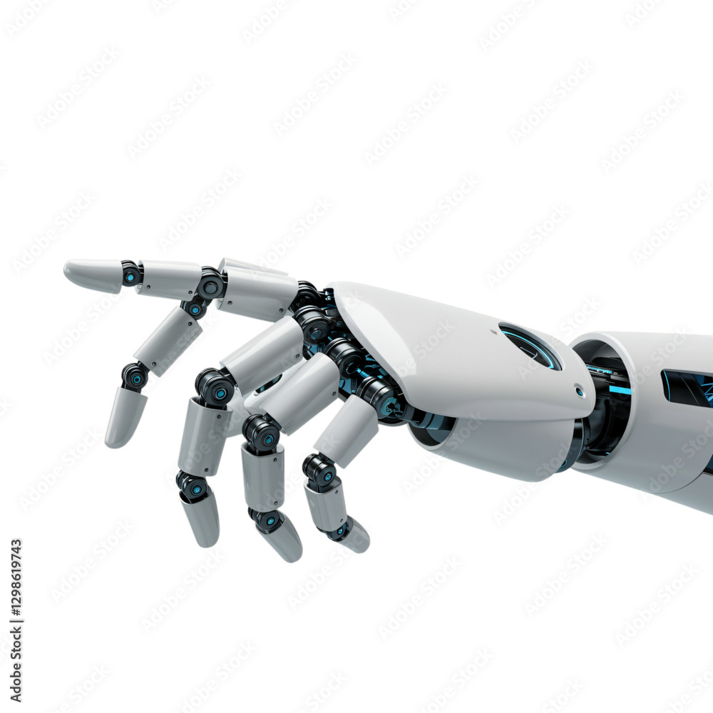 High-quality 3D render of a detailed robotic hand, elegantly pointing High-quality 3D render of a detailed robotic hand, elegantly pointing