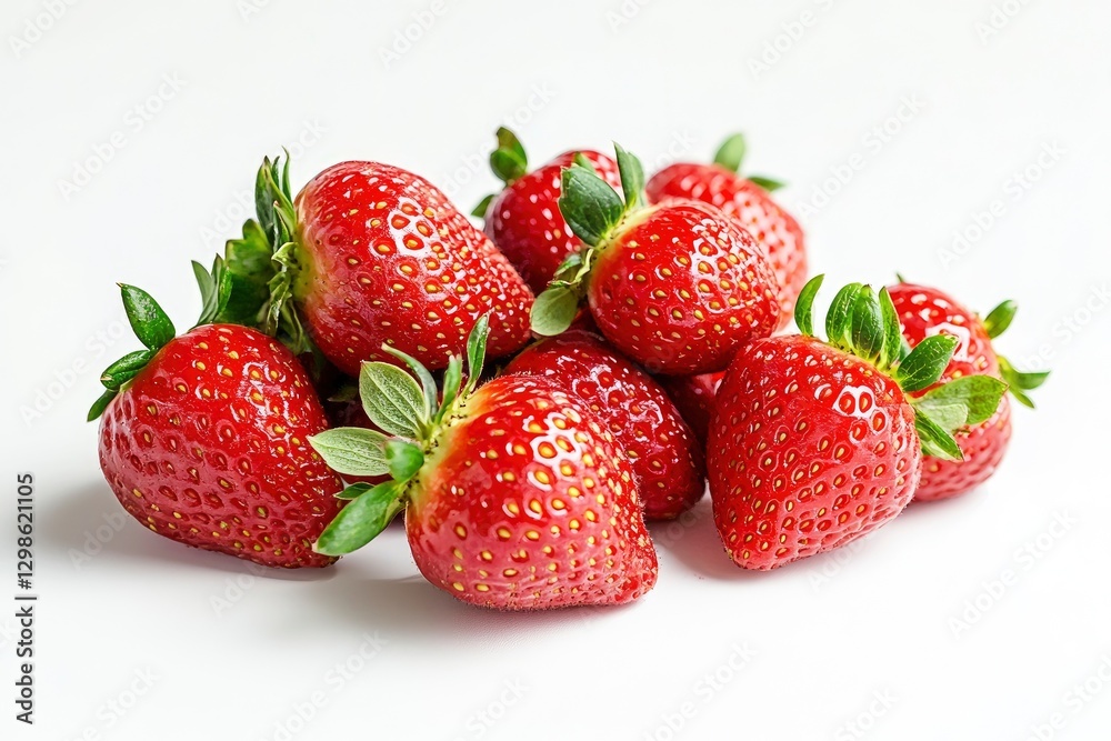 A bunch of strawberries on a white background, front view, with soft lighting and a macro lens A bunch of strawberries on a white background, front view, with soft lighting and a macro lens
