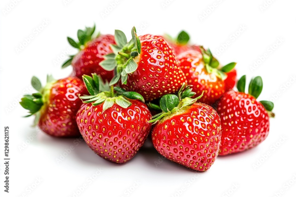 A bunch of strawberries on a white background, front view, with soft lighting and a macro lens. A bunch of strawberries on a white background, front view, with soft lighting and a macro lens.