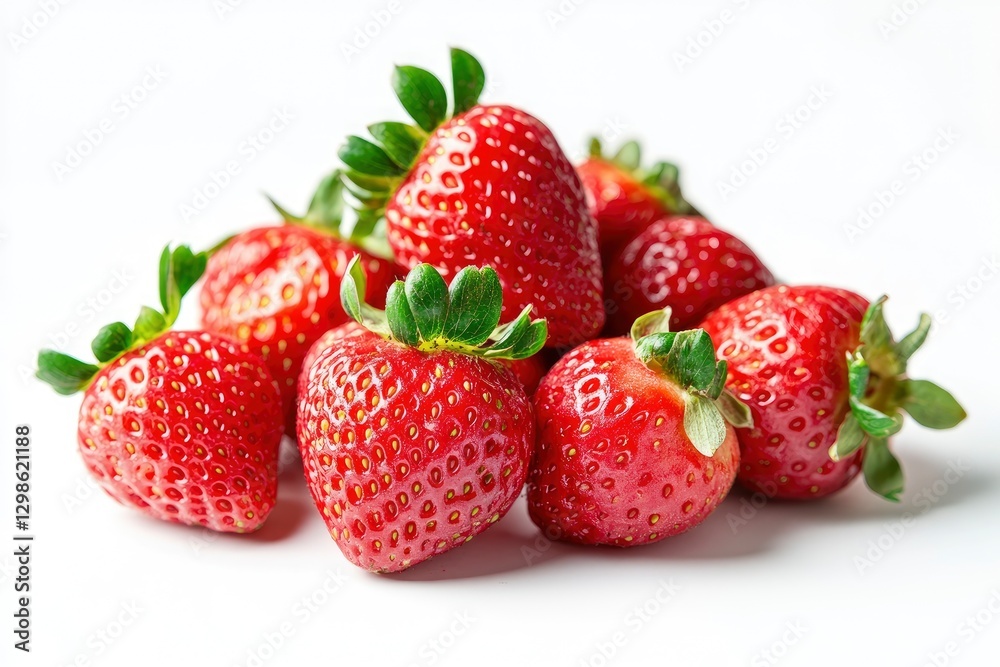 A bunch of strawberries on a white background, front view, with soft lighting and a macro lens. A bunch of strawberries on a white background, front view, with soft lighting and a macro lens.