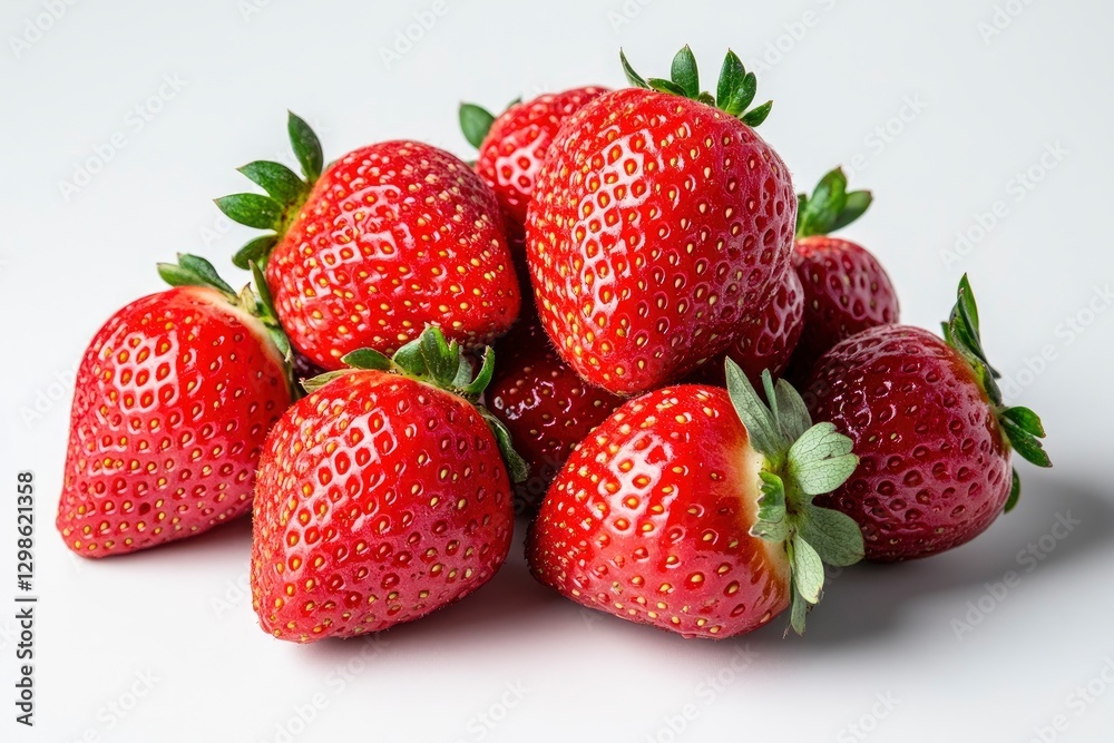 A bunch of strawberries on a white background, front view, with soft lighting and a macro lens. A bunch of strawberries on a white background, front view, with soft lighting and a macro lens.
