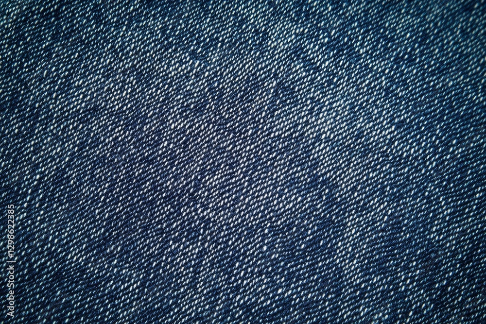 Naklejka premium Indigo blue denim fabric background, detailed texture of jeans material with a crosshatch pattern.