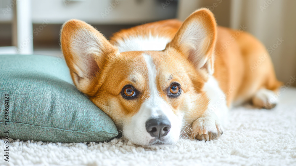 リビングでコチラを見るコーギー犬 リビングでコチラを見るコーギー犬