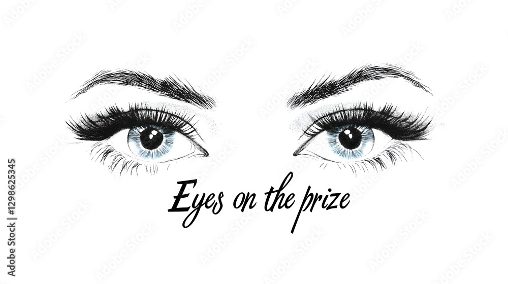 Fototapeta premium Eyes on the Prize Motivational Typography Inspirational Quote Focus Determination Goals Vision Success Ambition Achievement Women Beauty Eyelashes Eyebrows Feminine Elegant Black White Photography 