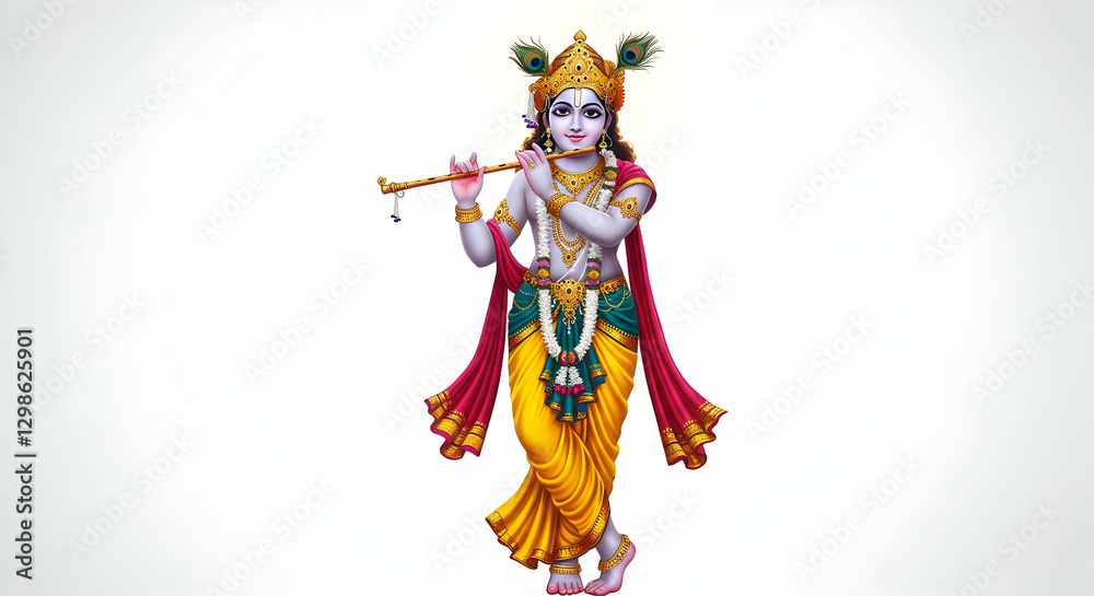 Playing Wooden Flute Figure with Crown and Colorful Traditional Clothing Playing Wooden Flute Figure with Crown and Colorful Traditional Clothing