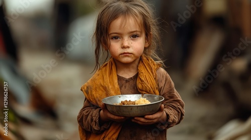 sad child holding bowl of food
