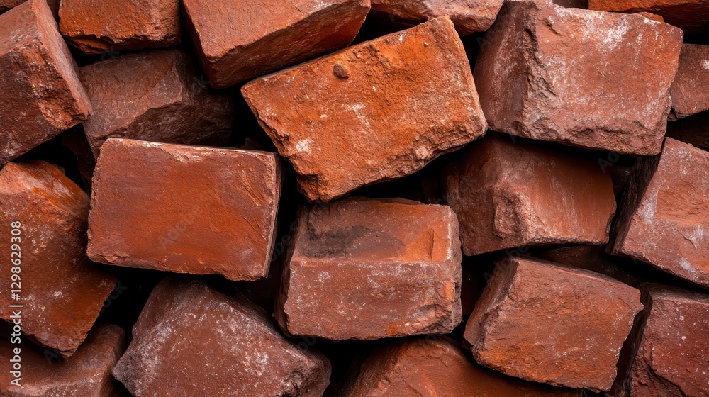 A close-up view of a chaotic pile of rustic clay bricks, emphasizing their natural earthy tones and textures that create a sense of depth and warmth suitable for various creative uses. A close-up view of a chaotic pile of rustic clay bricks, emphasizing their natural earthy tones and textures that create a sense of depth and warmth suitable for various creative uses.