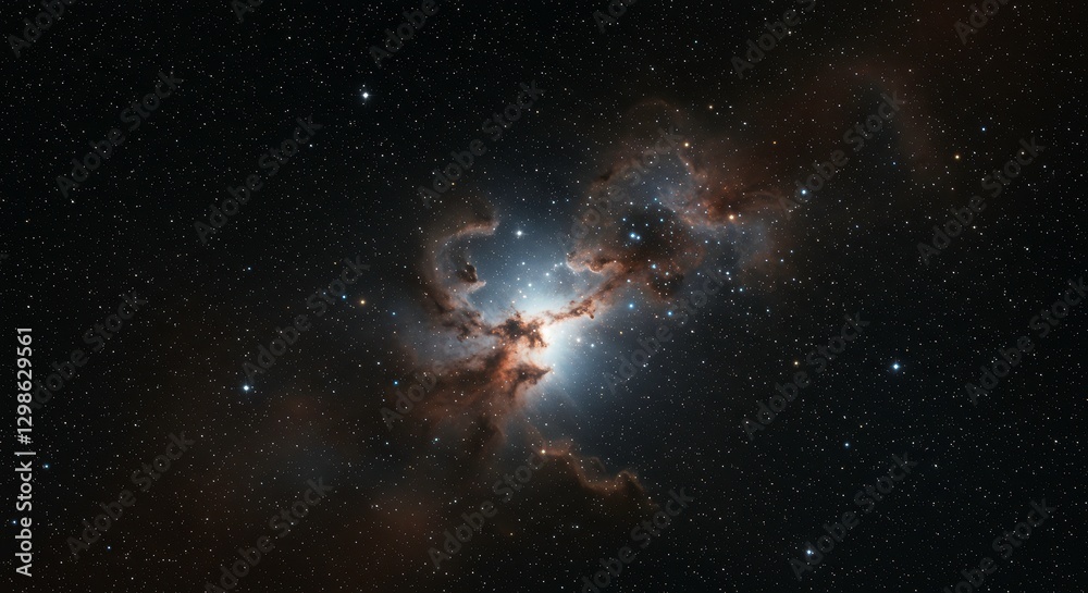 Fototapeta premium Cosmic Tapestry: A breathtaking image of a nebula, a celestial cloud of gas and dust, shimmering with vibrant colors against the backdrop of the infinite cosmos.