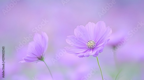 Soft Purple Cosmos Flowers in a Dreamy Field