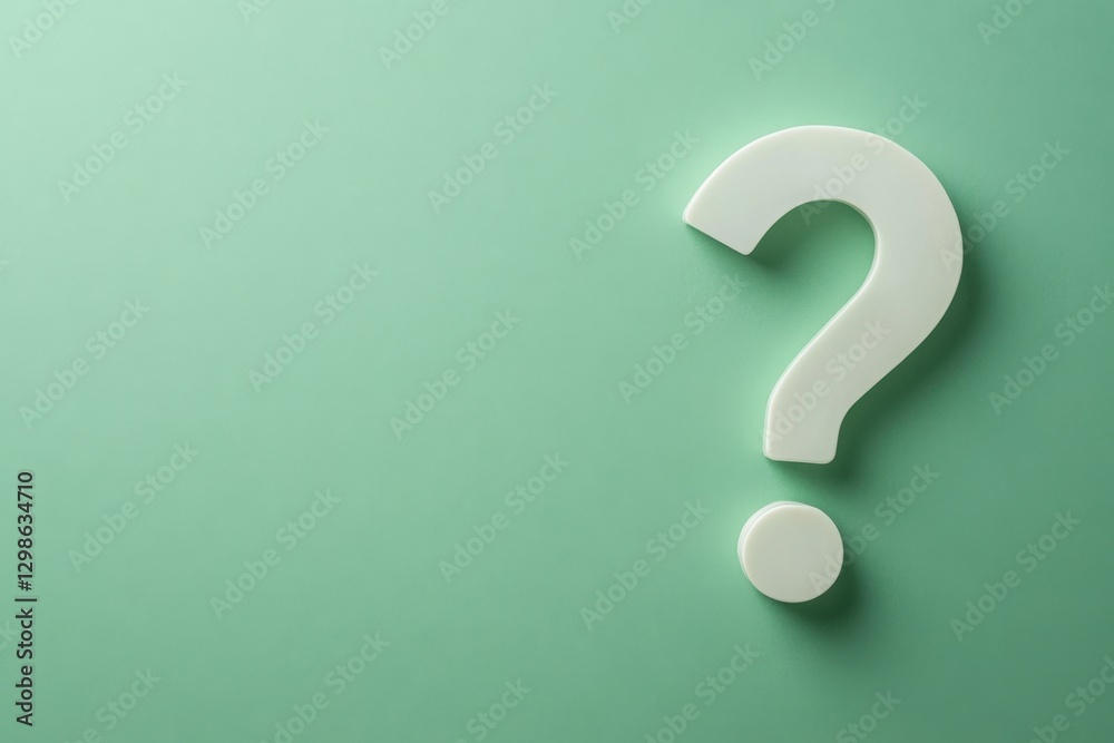A white question mark rests on a muted green backdrop A white question mark rests on a muted green backdrop