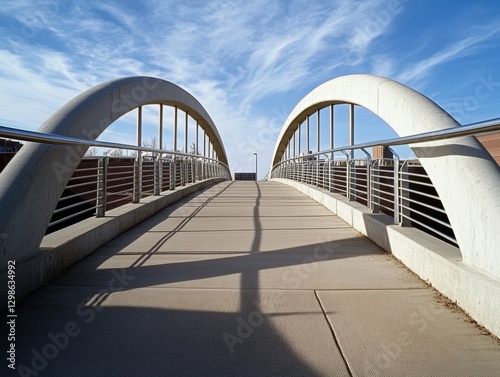 pedestrian bridge with arches under blue sky