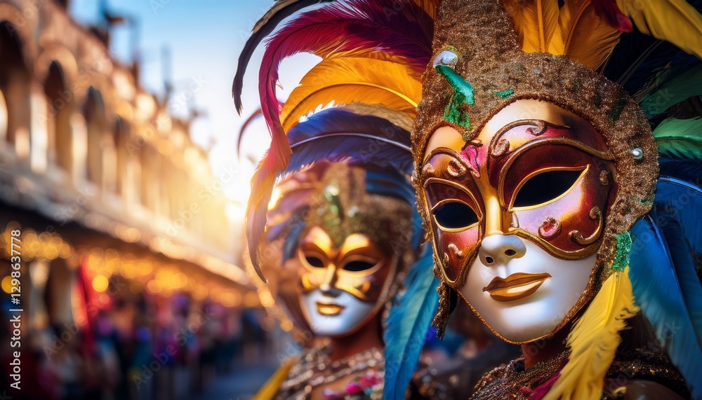 Fototapeta premium desfile de Mascaras clasicas de carnaval, estilo ultrarrealista, realista, 4k 