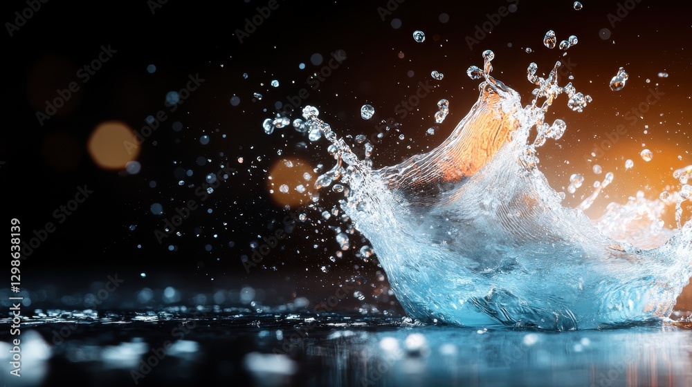 An extraordinary image of water splashing with dramatic lighting, capturing the essence of movement and the beauty found in each droplet as it interacts with darkness and light. An extraordinary image of water splashing with dramatic lighting, capturing the essence of movement and the beauty found in each droplet as it interacts with darkness and light.
