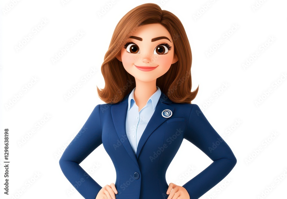 Smiling 3D Cartoon Businesswoman in Blue Suit Smiling 3D Cartoon Businesswoman in Blue Suit
