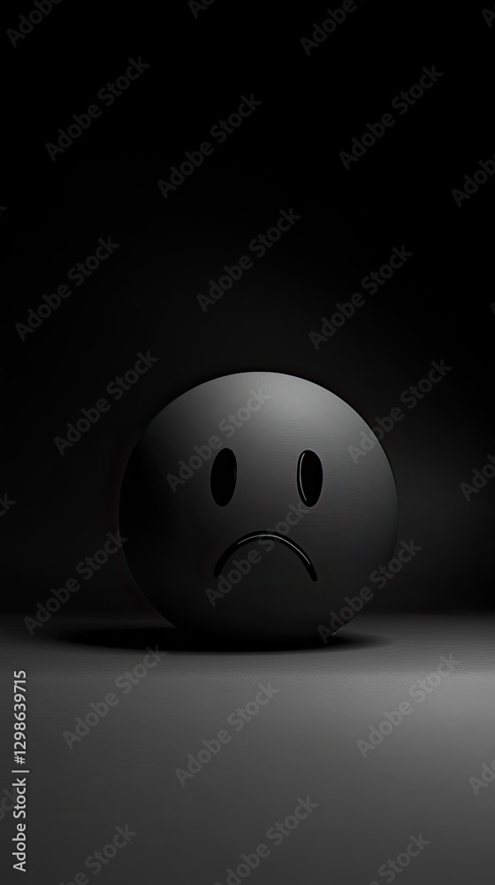 A sad face emoji stands alone against a black background, expressing deep feelings of sorrow and isolation in a minimalist setting