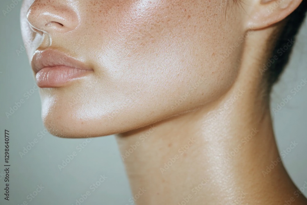 Fototapeta premium Smooth skin glows under soft lighting, highlighting elegant faci