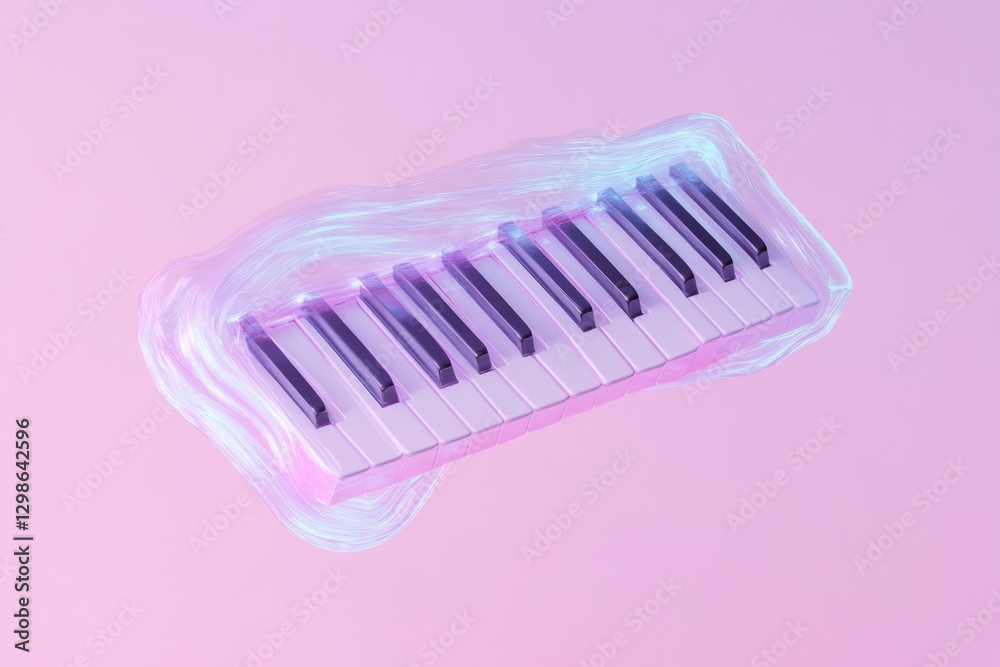 Colorful keyboard floating on soft pastel background, glowing ed Colorful keyboard floating on soft pastel background, glowing ed