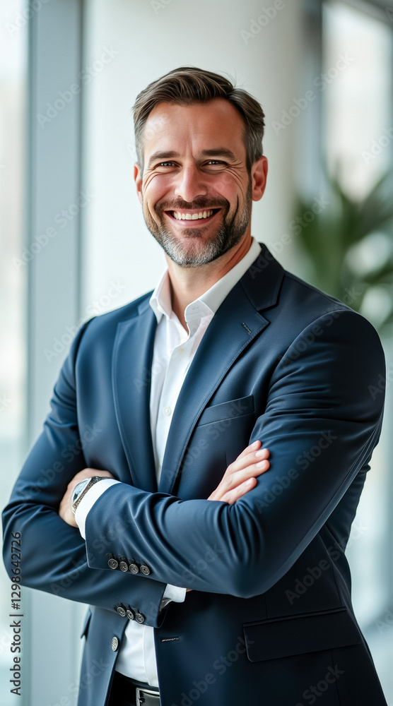 portrait of a smiling confident man in a dark blue business suit portrait of a smiling confident man in a dark blue business suit