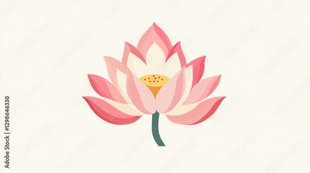 Fototapeta premium A stylized pink lotus flower with layered petals and a central seed pod, set against a light background, symbolizing purity and beauty.