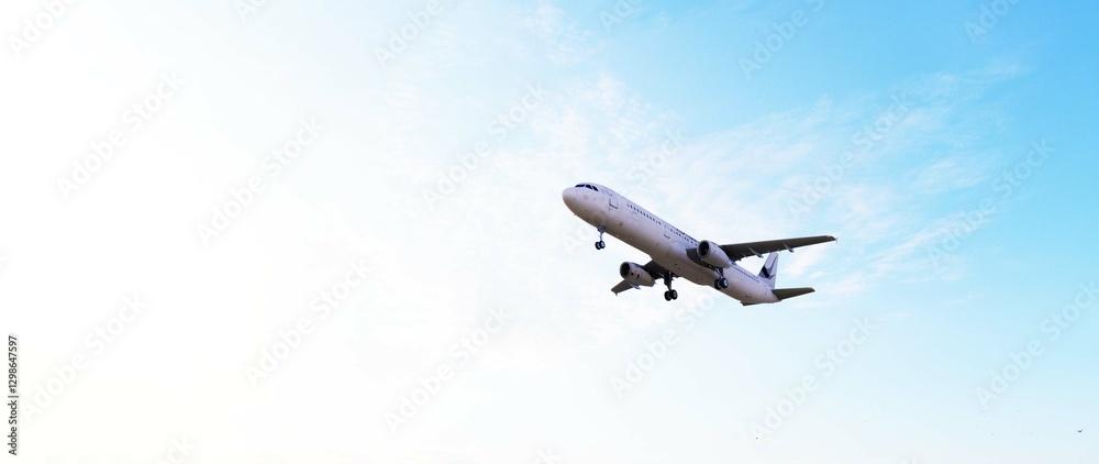 Obraz premium ULTRA HD. Airplane flies in blue sky. Travel. Airplane takes off against the background of blue sky. 